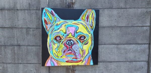 Popart schilderij van een franse bulldog