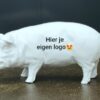 Beeld koe en varken met autoreclame, bedrijfsreclame en logo