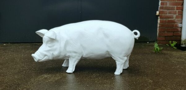 Kunststof beeld van een groot wit varken kopen