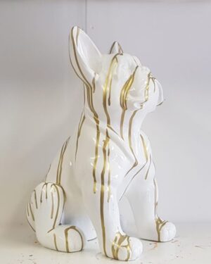 Franse bulldog beeld wit met goud en goudverf