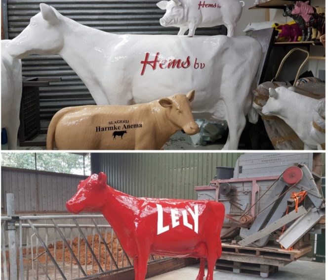 Beeld koe met tekst en logo