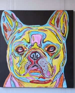 Portret en schilderij van een bulldog geschilderd door portretschilder