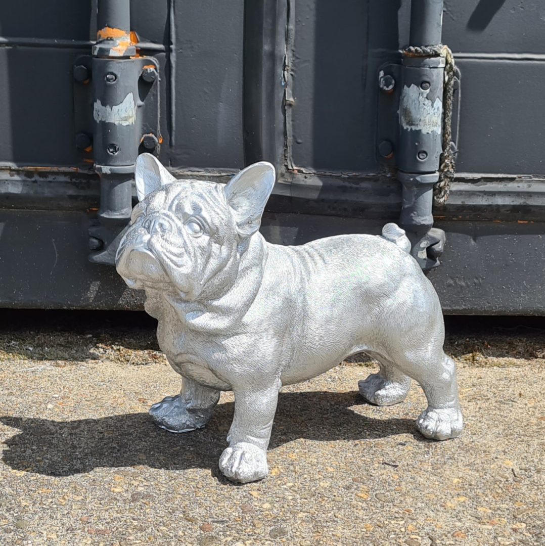Beeld van een Franse Bulldog zilver beeldjes