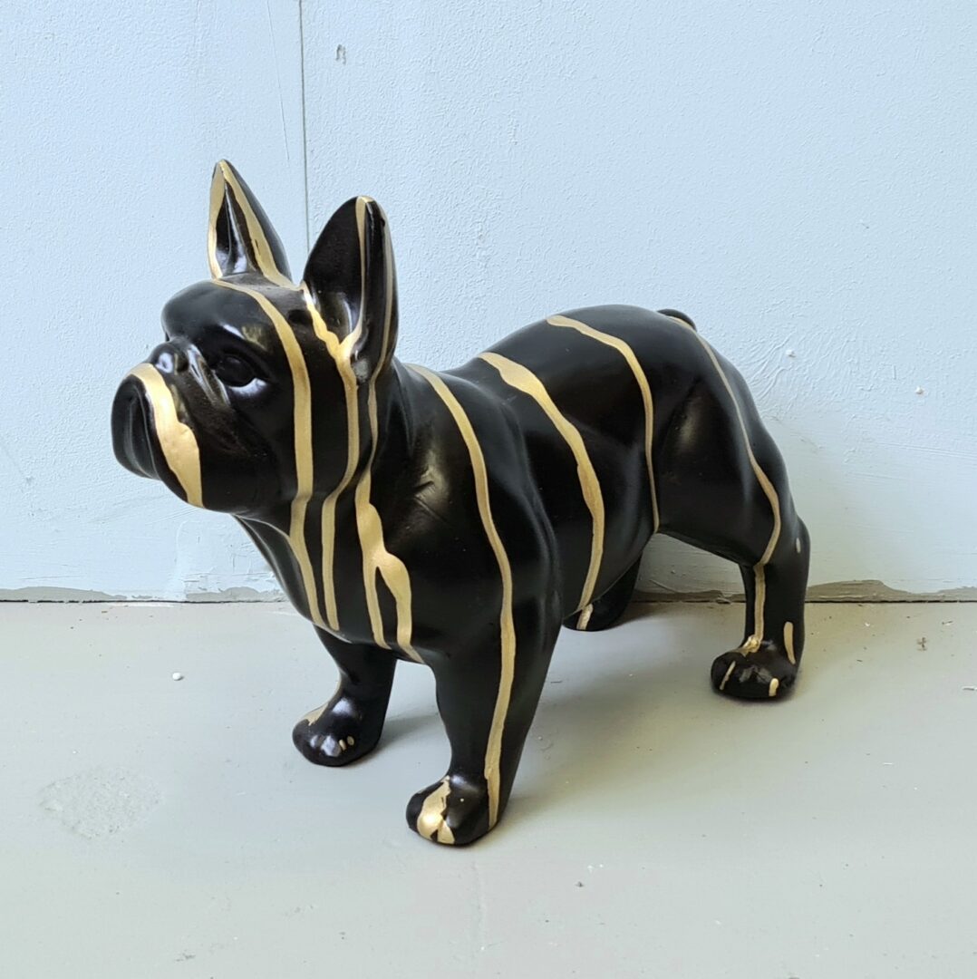 stropdas Biscuit klif Frans Bulldogje zwart/goud - Levensechte polyester dierenbeelden