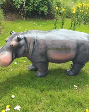 Grijs nijlpaard beeld XL van polyester 180 cm voor tuin of decoratie