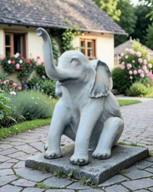 Groot polyester beeld van een zittende olifant voor in de tuin kopen