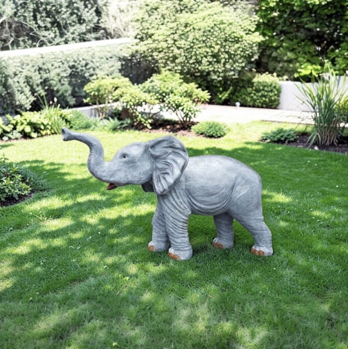 Levensgroot olifant beeld voor tuin, realistisch grijs dierenbeeld als blikvanger