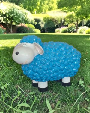 XL grappig schaapenbeeld blauw gelakt