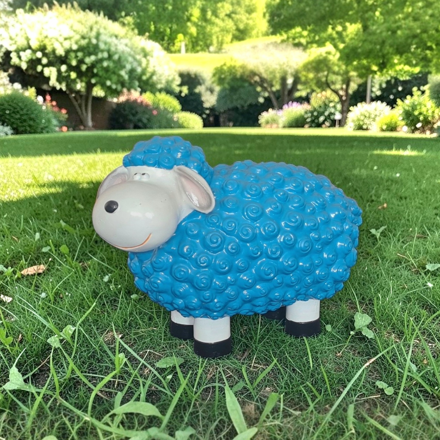 XL grappig schaapenbeeld blauw gelakt