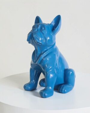 Blauw bulldog beeldje glanzend decoratiebeeld voor in huis