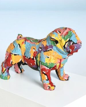 Bulldog beeldje met dikke kleurrijke verfstructuur modern kunstbeeld