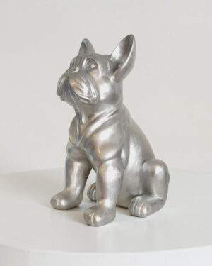 Zilver bulldog beeldje glanzend modern decoratiebeeld