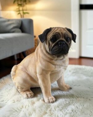 Mopshond beeld zittend realistisch beige hond decoratie