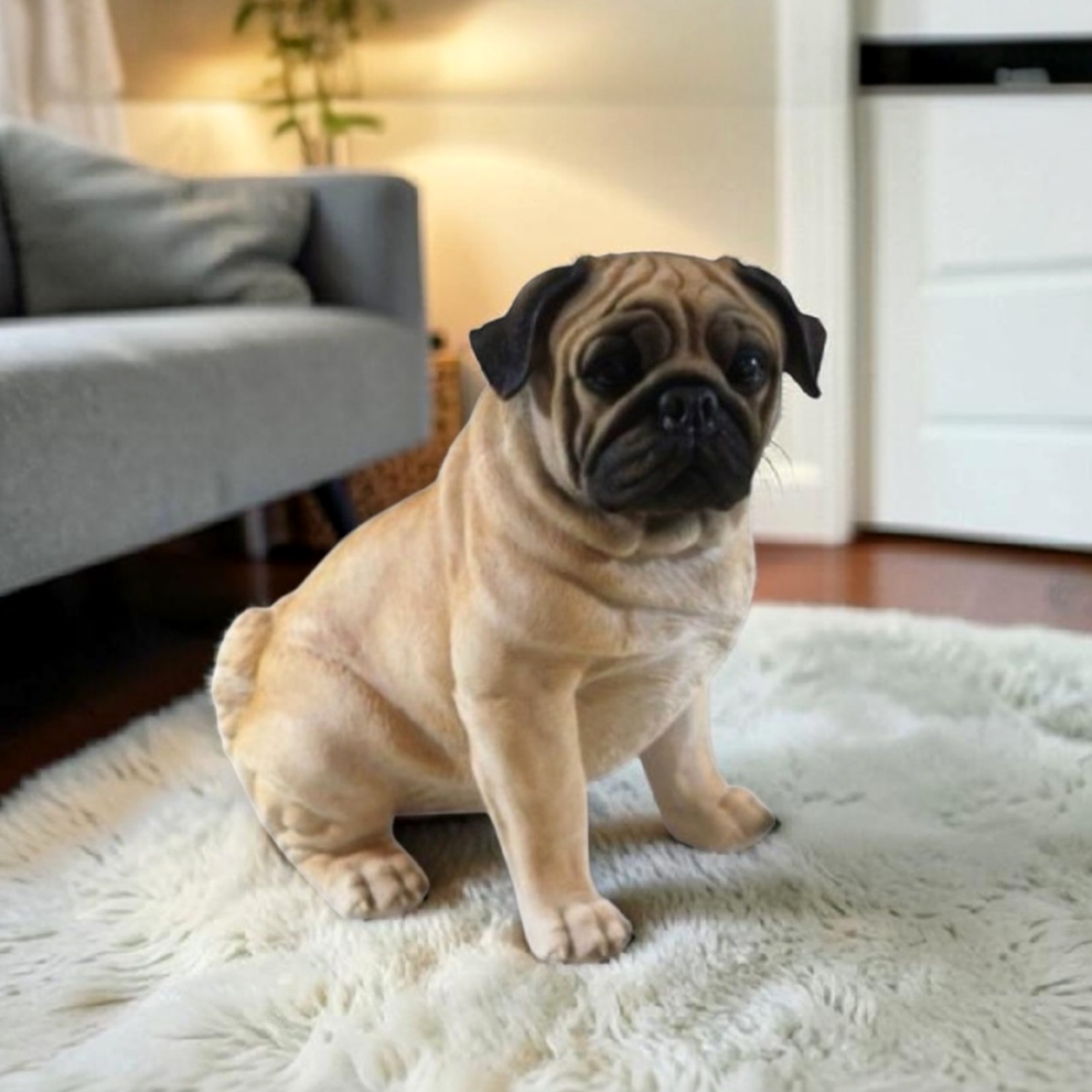 Mopshond beeld zittend realistisch beige hond decoratie