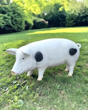 Zwart wit polyester varkensbeeld van 100 cm voor tuin, boerderij of kinderboerderij