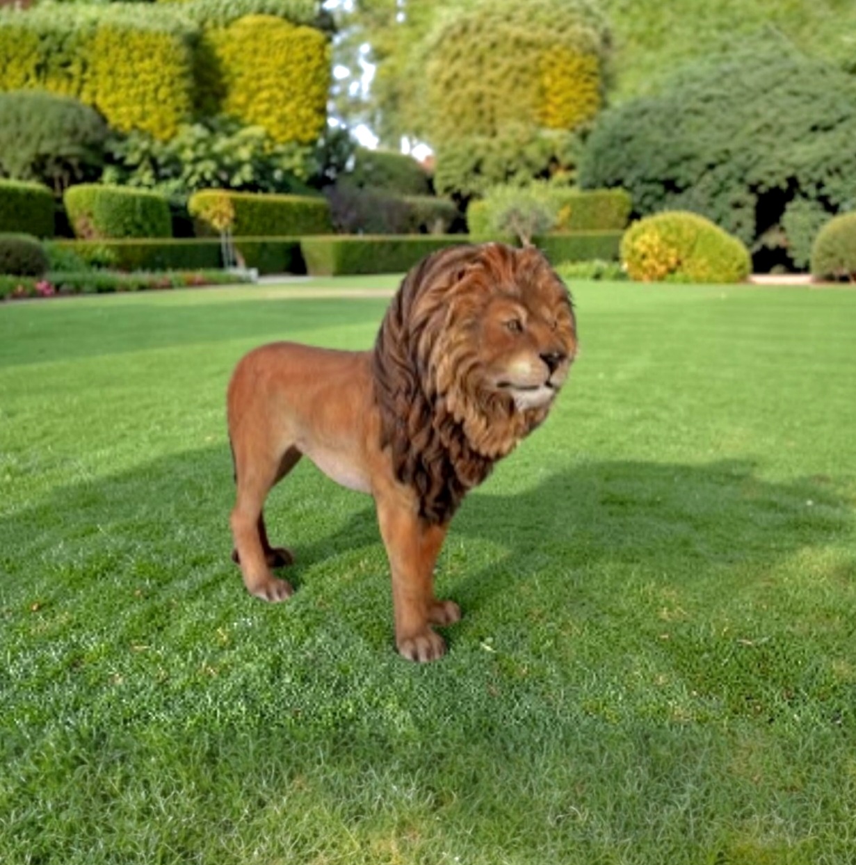 Levensecht beeld van een polyester leeuw. 150 cm Lion King beeld