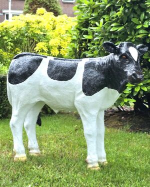 Een decoratief kunststof kalfje voor buiten in de tuin koop je bij Vrolijke Beelden