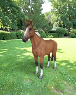Levensgroot bruin polyester paardenbeeld voor tuin, manege of paardenstal