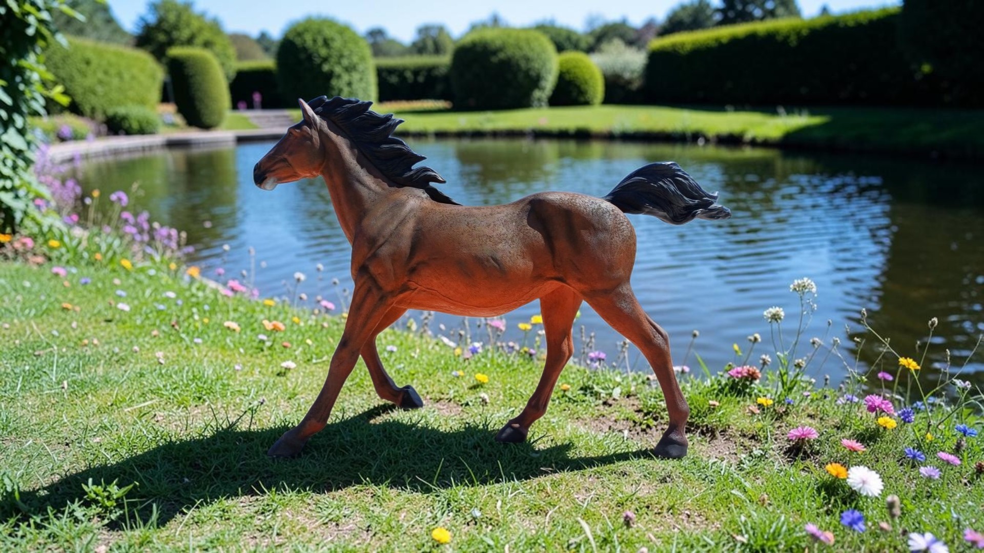 Levensgroot polyester tuinbeeld model paard